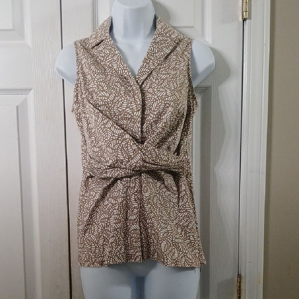 New York & Company Stretch Brown Patterned Sleeveless Top Sz S EUC
